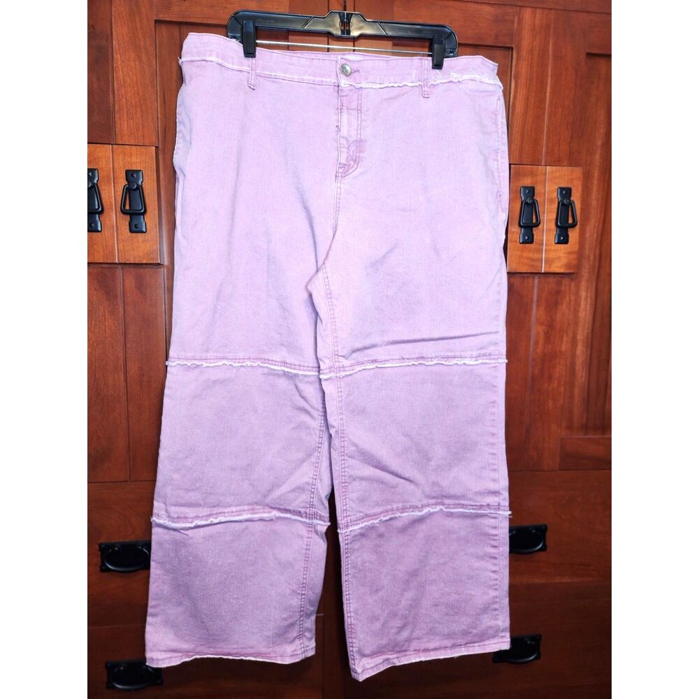 Logo Pink Jeans Wide Leg Distressed Accent Around Legs Womens Size 20W